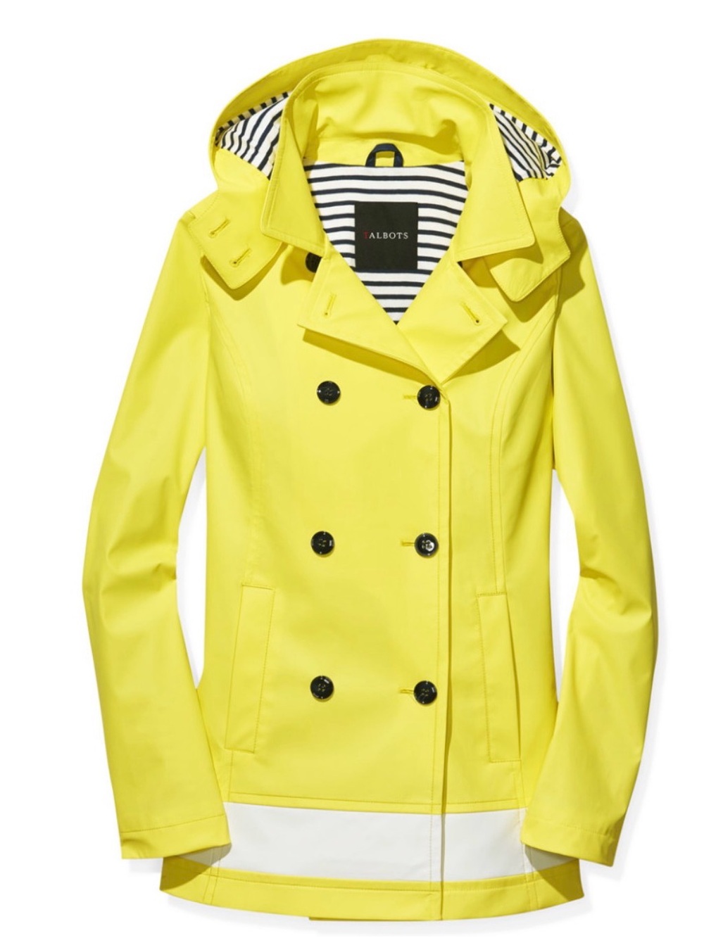 Talbots Bright Yellow Hooded Double-Breasted Trench Raincoat XS